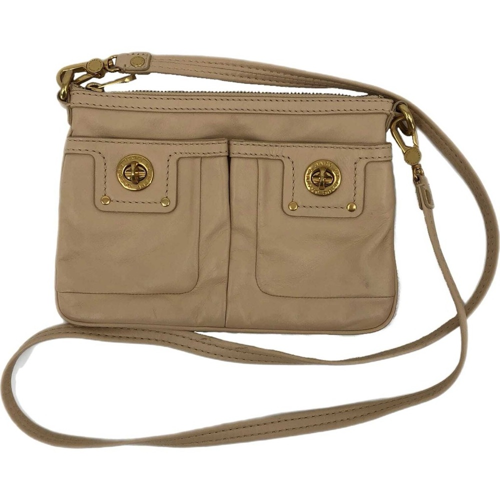 Marc Jacobs Totally Turnlock Percy Leather Crossbody Bag Beige 100% Cow Leather